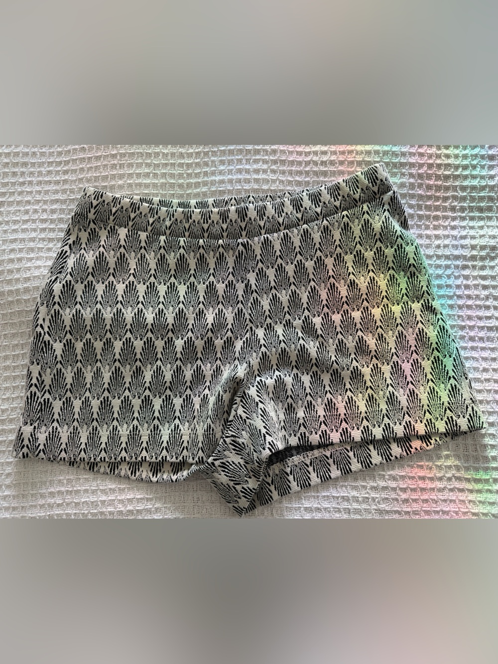 ZARA Knit Shorts S Black & Cream High Waisted Textured Stretch